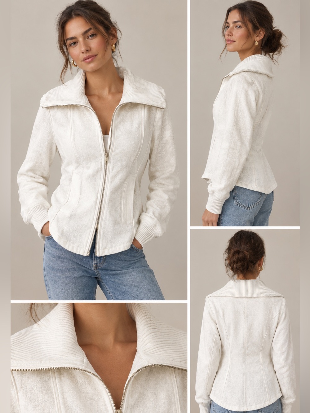BNWOT Anthropologie Maeve Ivory Zip-Up Jacket 🤍 SZ S